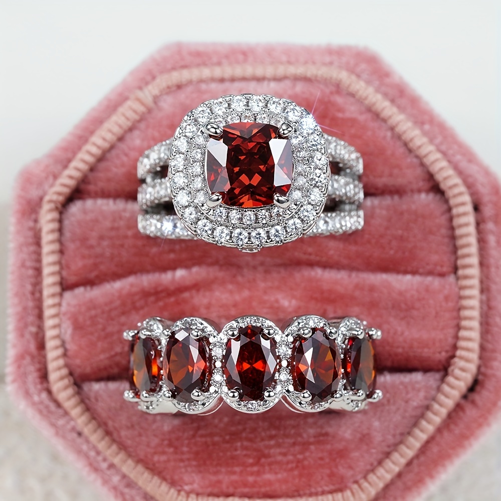 2pcs Cubic Zirconia Pink Gemstone Engagement Rings Bundle